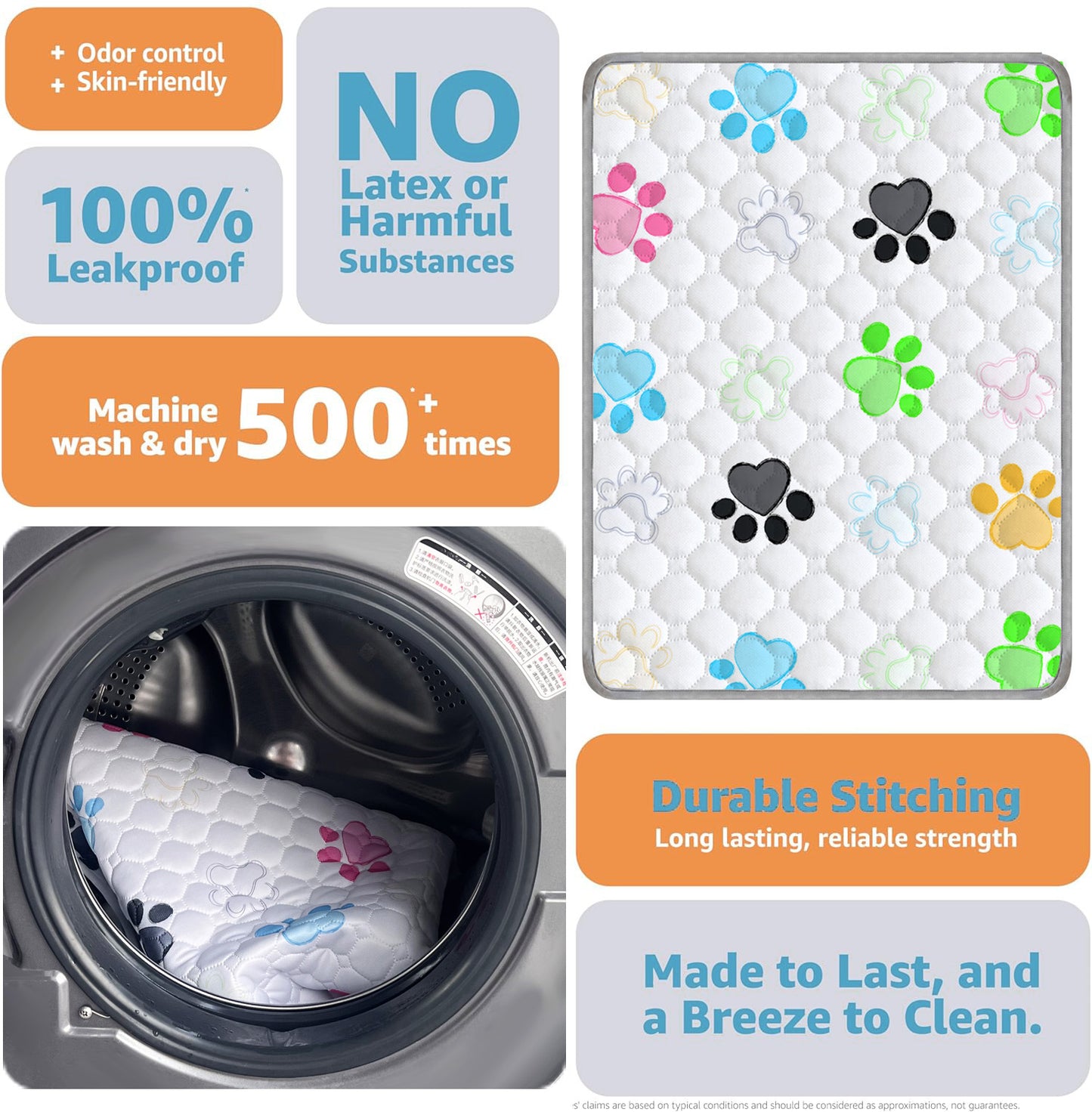 2PCS Pet Urinating Pads Hand Washable, Super Absorbent Waterproof Training Pads - Non-slip Thickened