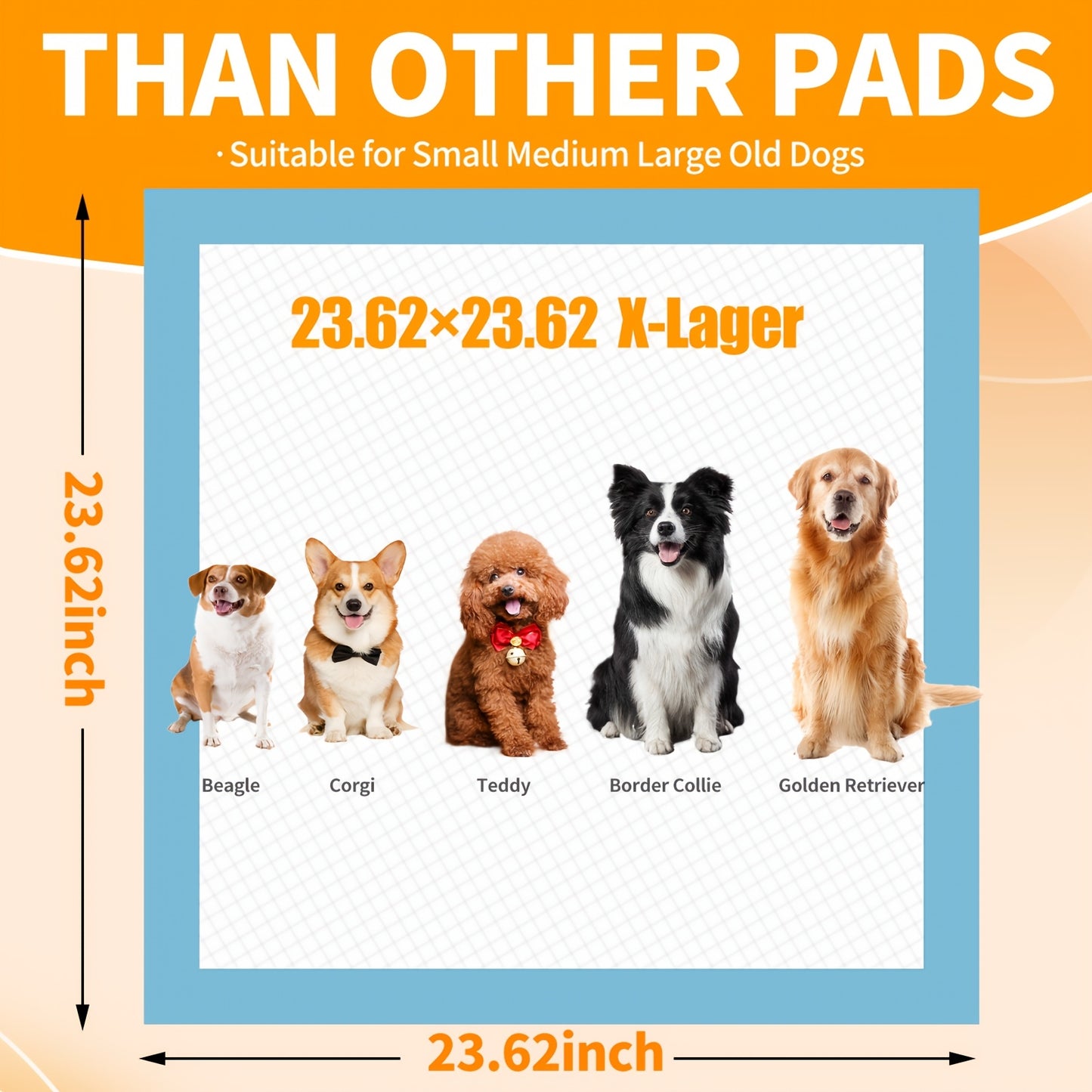 100/400 Pack 22x22 Inch Leak Proof Dog Training Pads - Standard Absorbency, Wood Pulp/Cotton